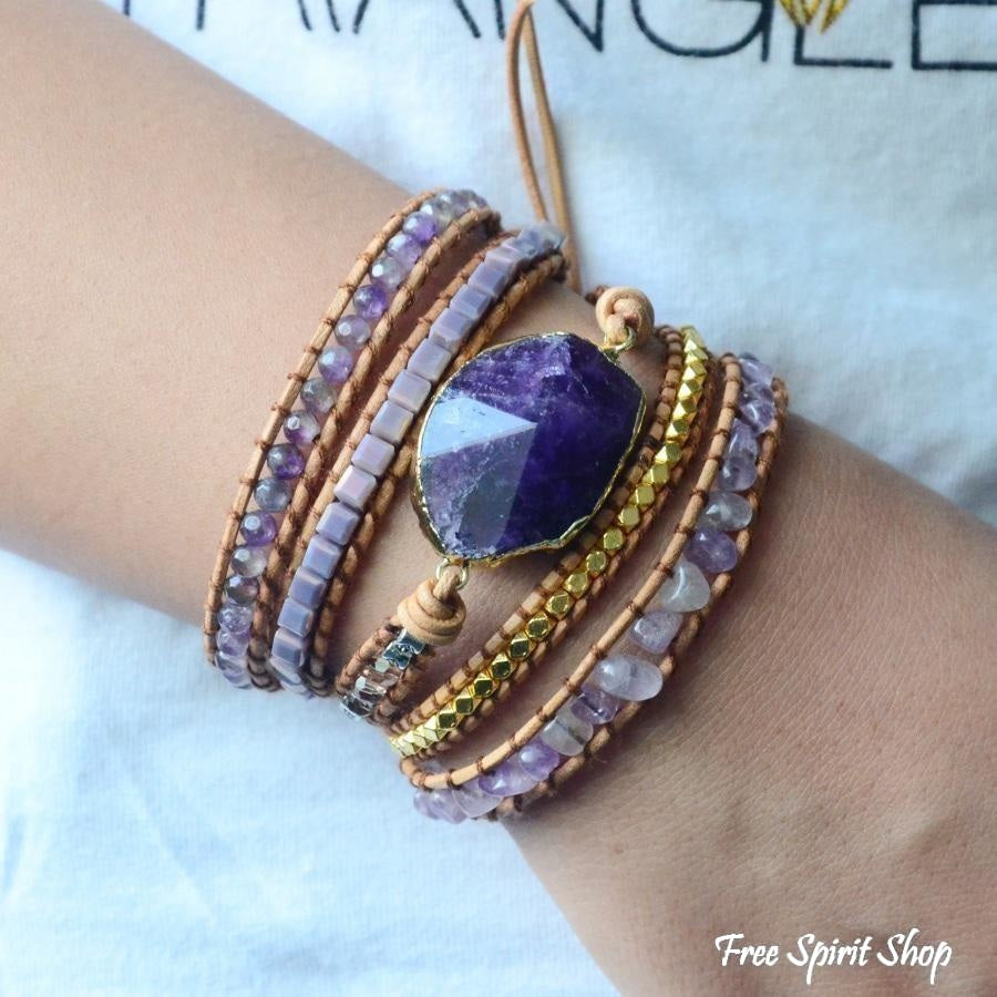 Cass | Handmade Natural Amethyst Gemstone Leather