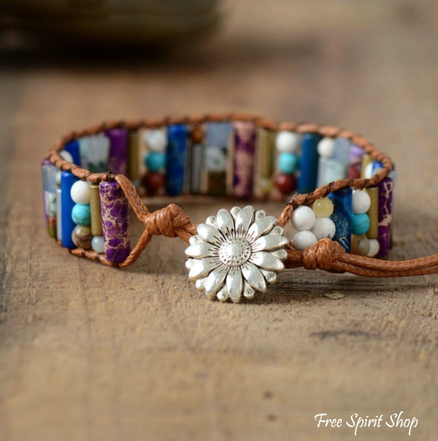 Sadie | Handmade Natural Gemstone Sunflower Leather
