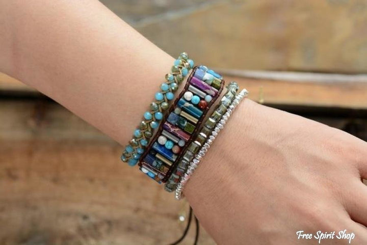 Sadie | Handmade Natural Gemstone Sunflower Leather