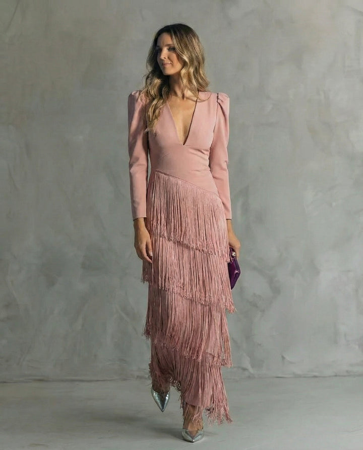 Ella | Elegant Dress with Fringe Sleeves