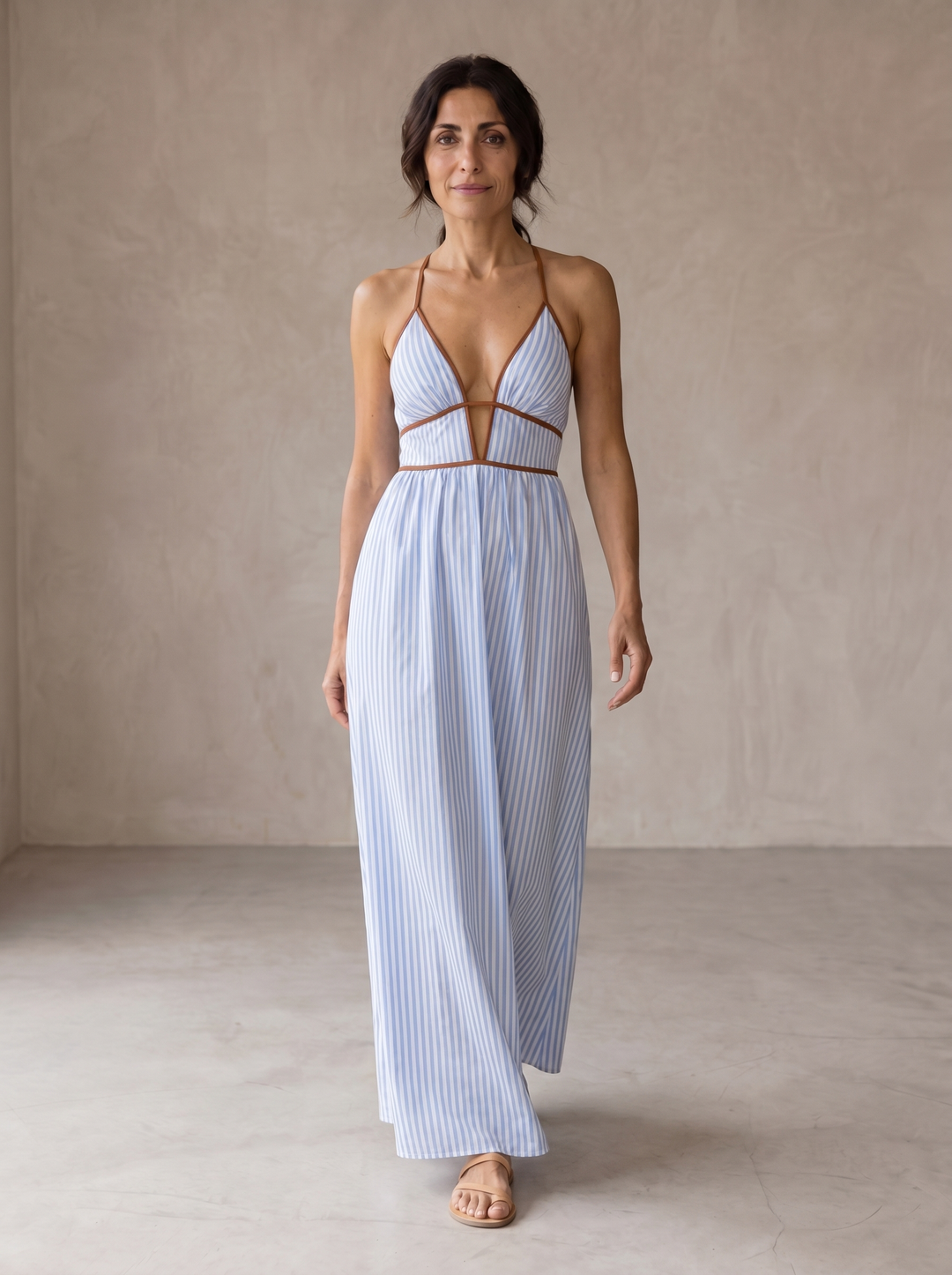 Billie | Long Striped Dress with Cut Out Neckline