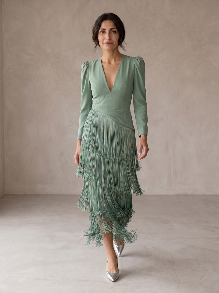 Ella | Elegant Dress with Fringe Sleeves