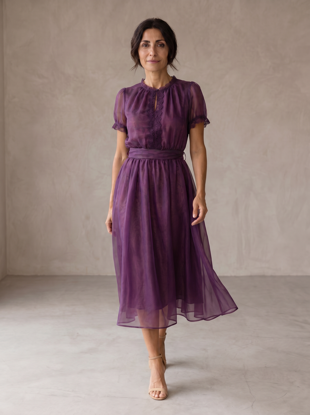 Coco | Maxi Dress with Teardrop Neckline and Chiffon Lace Trim