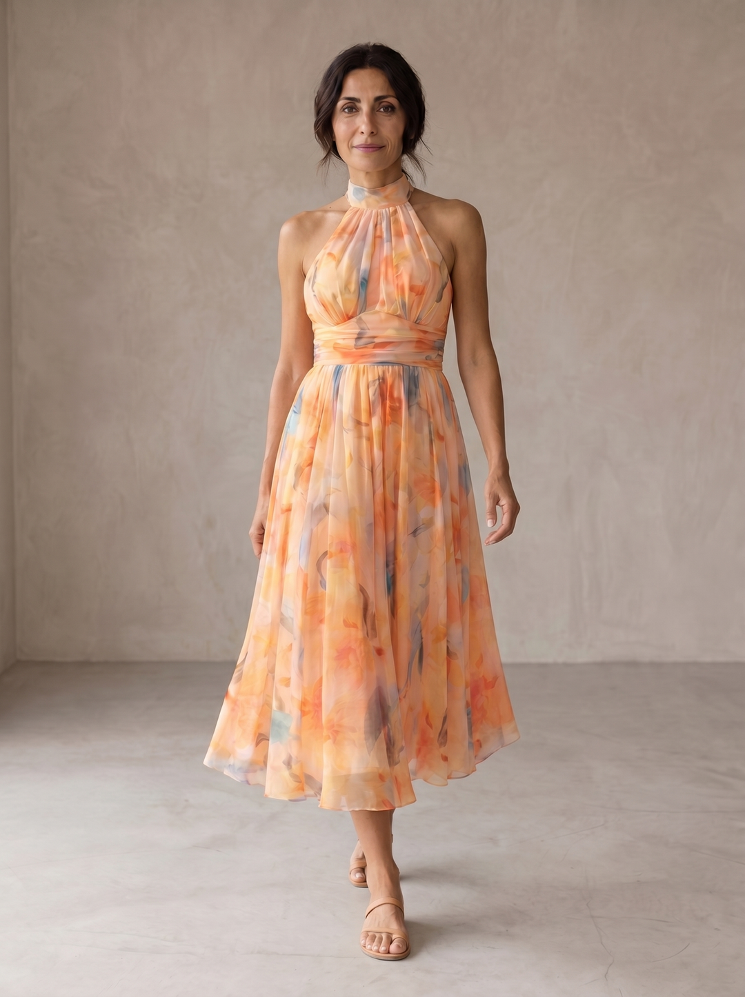 Isla | Halter Neck Watercolour Print Dress