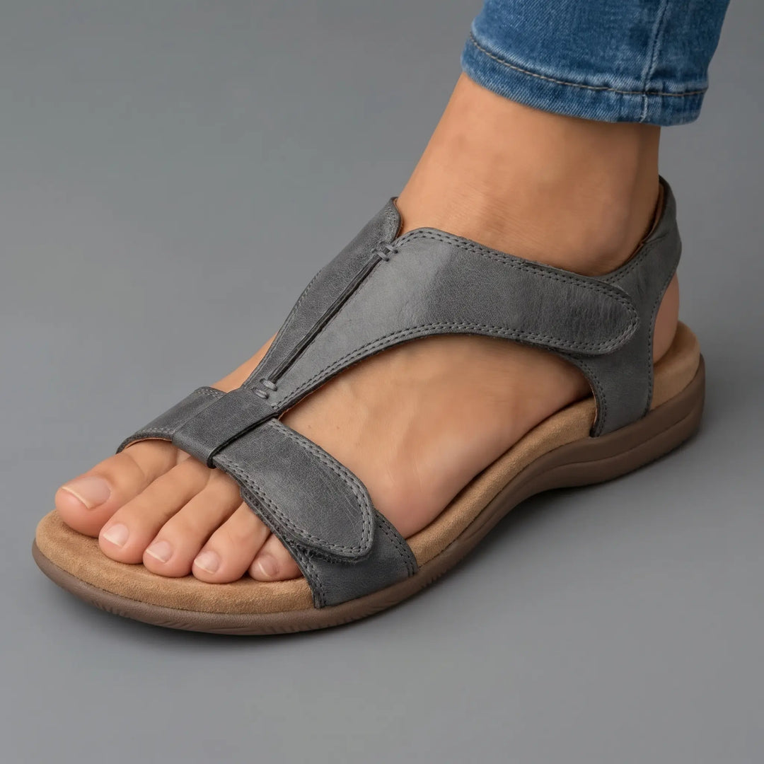 Beatrice | Grey Leather Strap Sandals