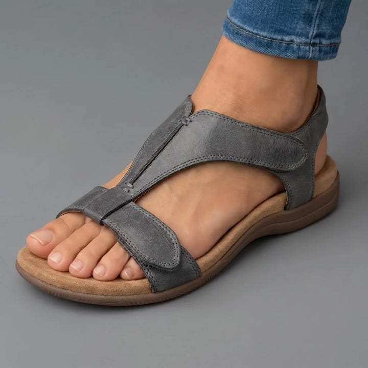 Beatrice | Grey Leather Strap Sandals
