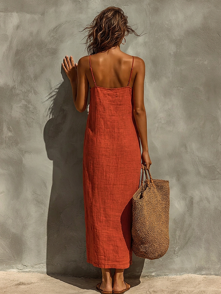 Agatha | Red Cotton Dress Spaghetti