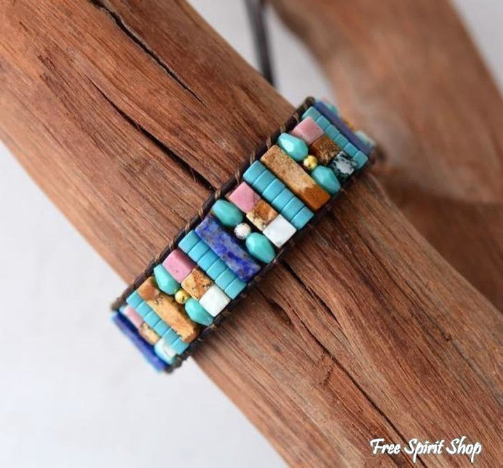 Sara | Mix Candy Gemstones Leather Wrap