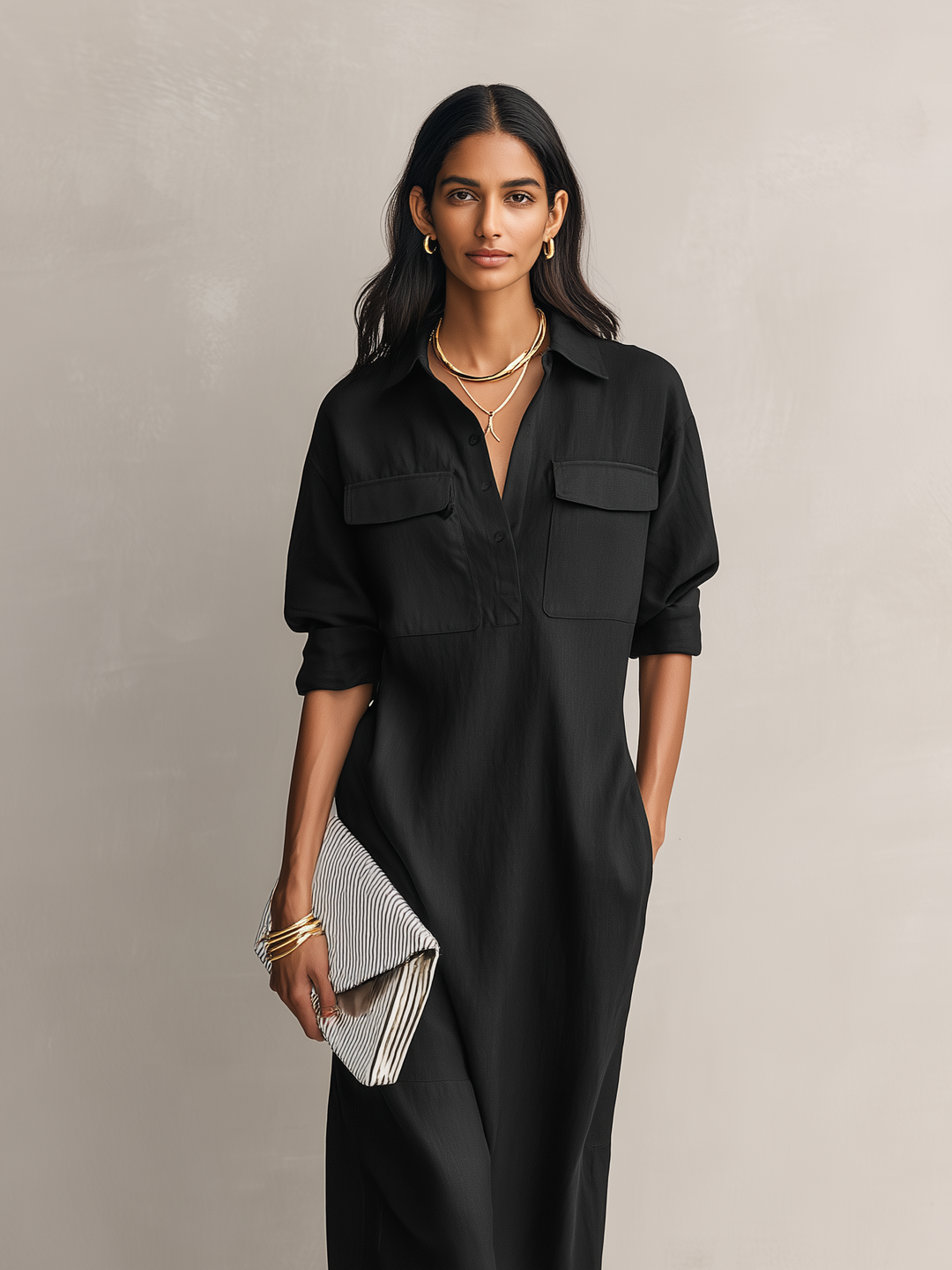 Bridget | Elegant Black Cotton-linen Blend
