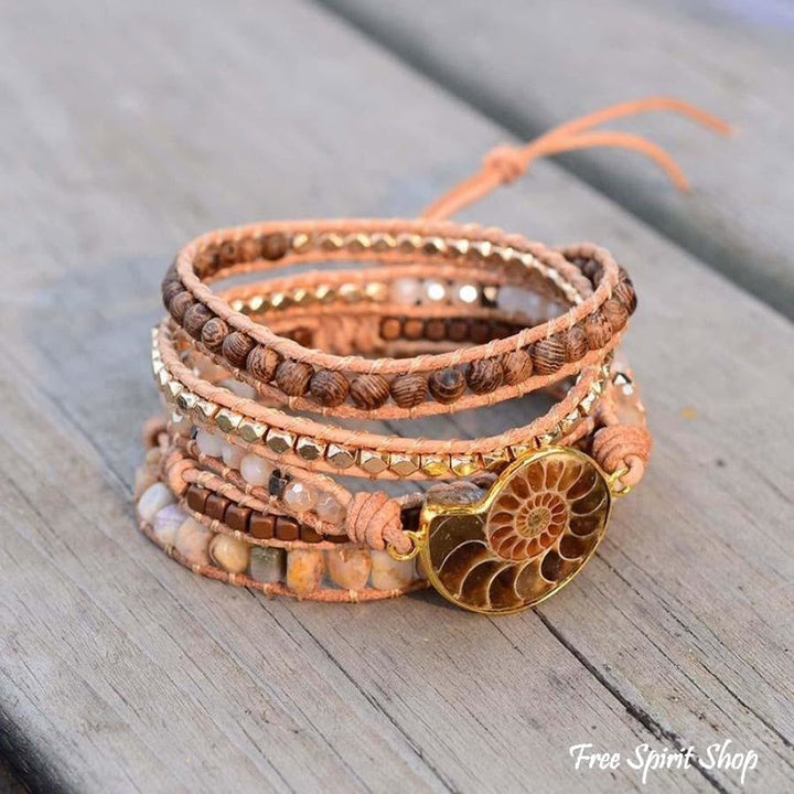 Dahlia | Ammonite Fossil, Sunstone and Wood