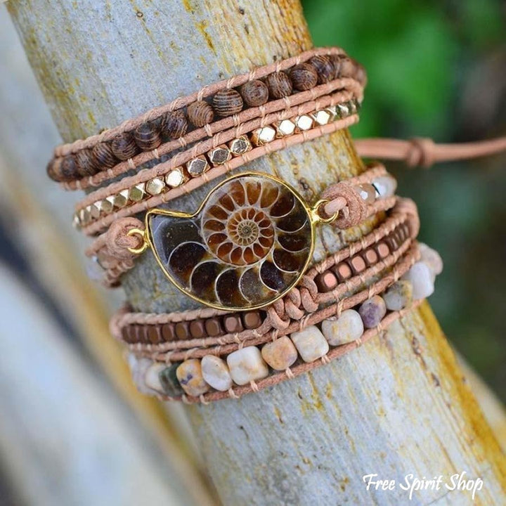Dahlia | Ammonite Fossil, Sunstone and Wood
