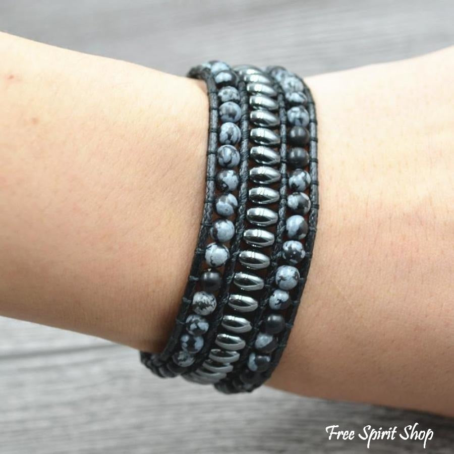 Leila | Snowflake Obsidian & Hematite Gemstone