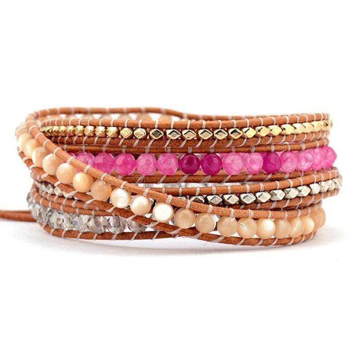 Monica | Sunstone & Pink Bead Wrap