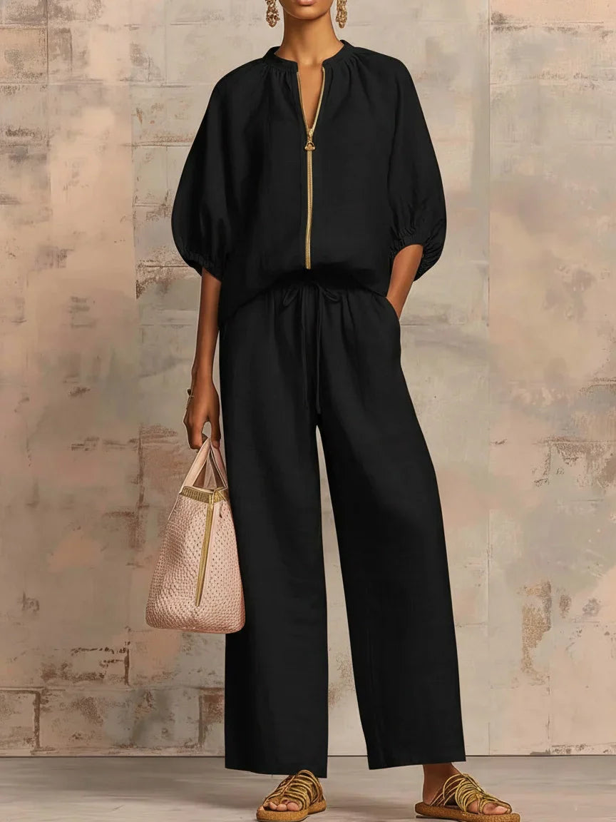 Amelie™ | Effortless Linen Zip Two-Piece Set