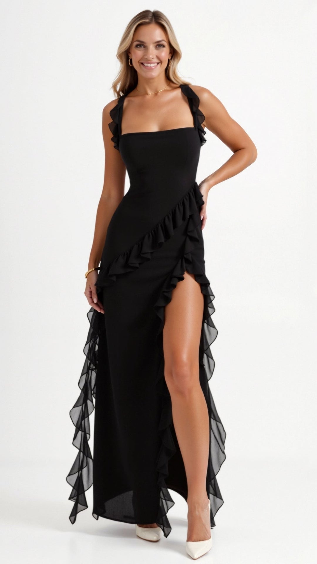 Susan Ruffle Maxi Dress