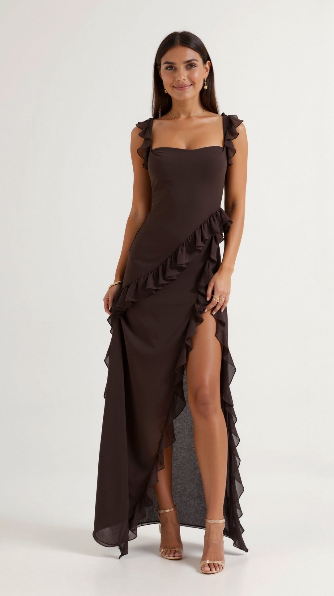 Susan Ruffle Maxi Dress
