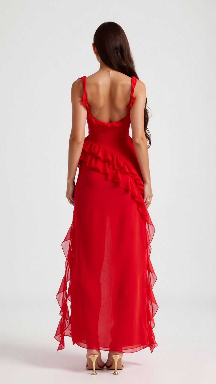 Susan Ruffle Maxi Dress