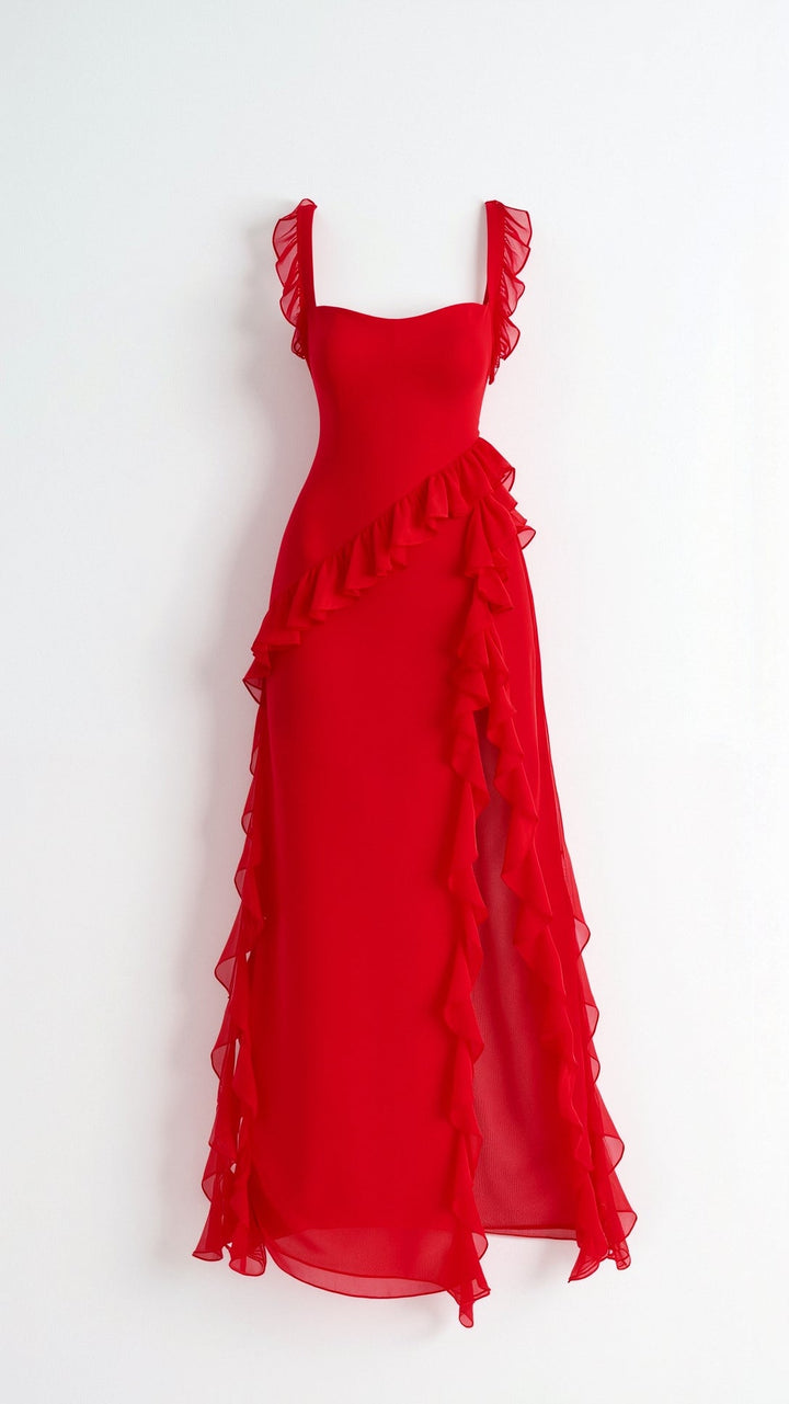 Susan Ruffle Maxi Dress