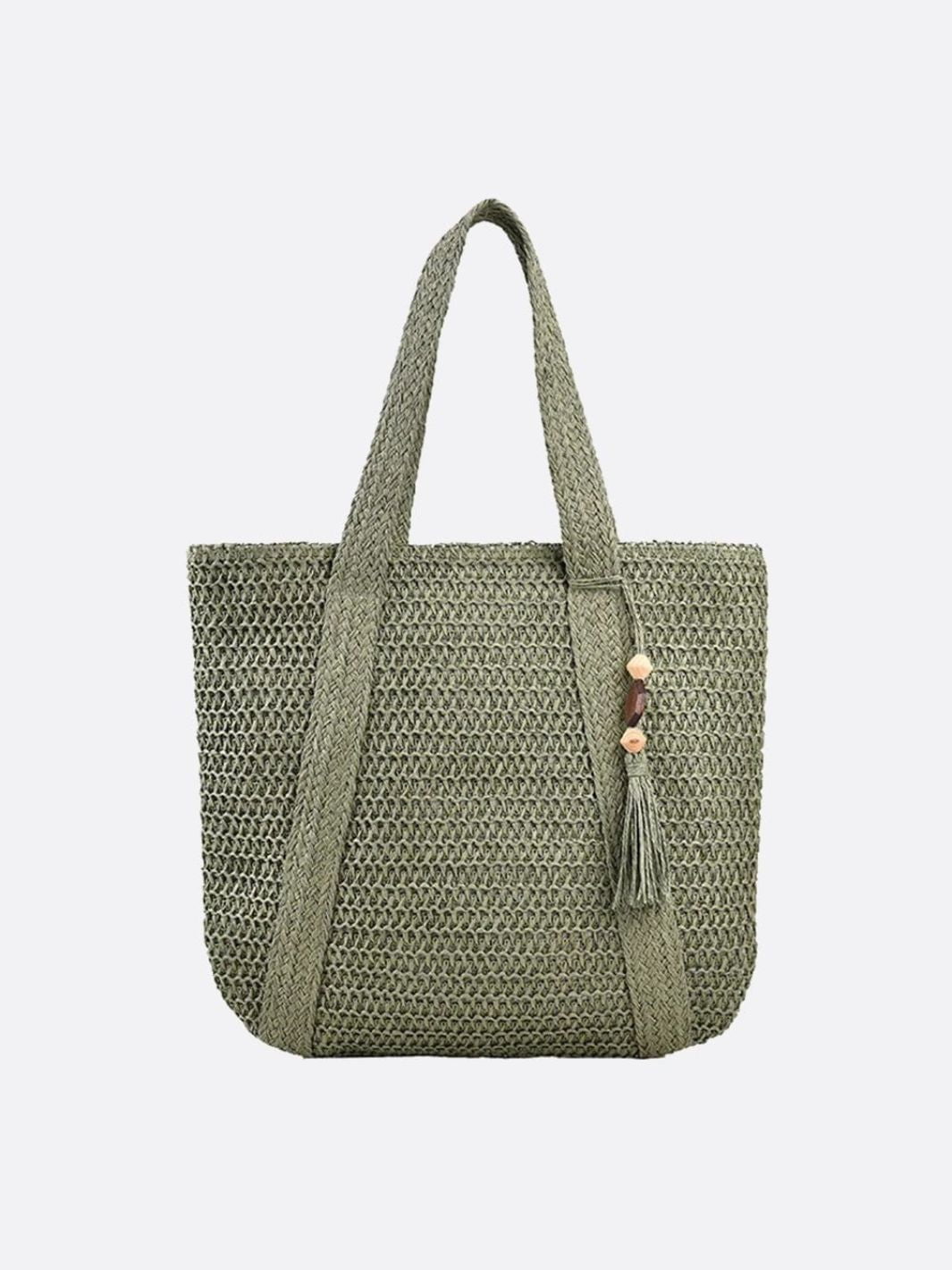 Sienna | Large Straw Bag with Zipper & Shoulder Strap – Summery Women's Tote Bag with Inner Pocket & Decorative Tassel