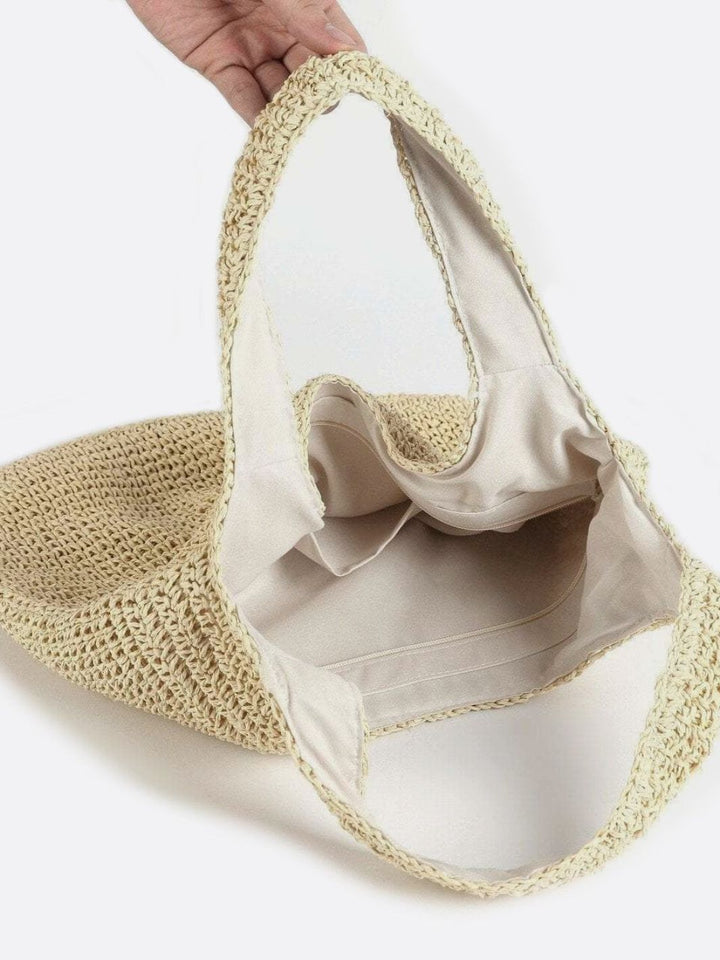 Siena – Straw Bag with Zipper & Shoulder Strap