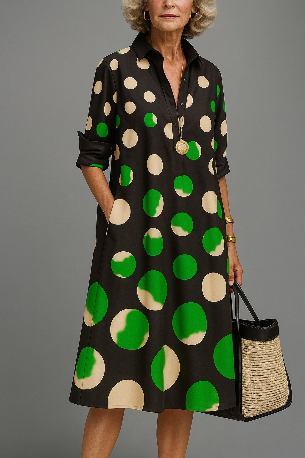 Loretta | Women's Polka Dot Midi Shirt Dress