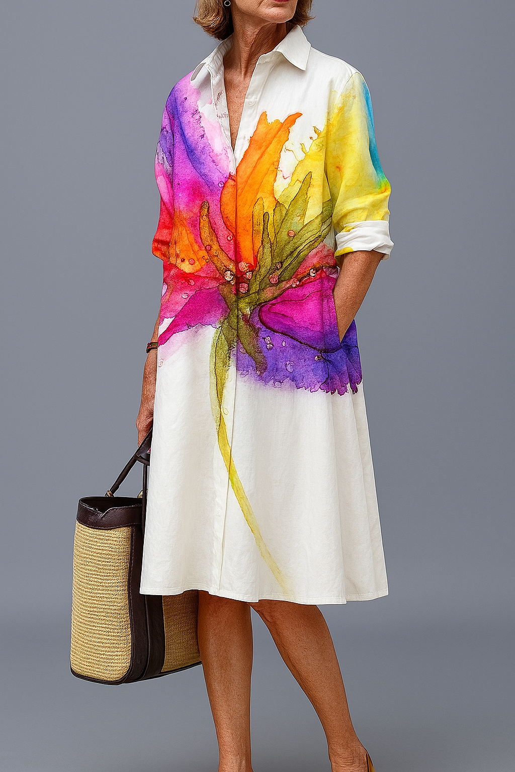 Bridget | Women's Watercolor Splash Midi Shirt Dress