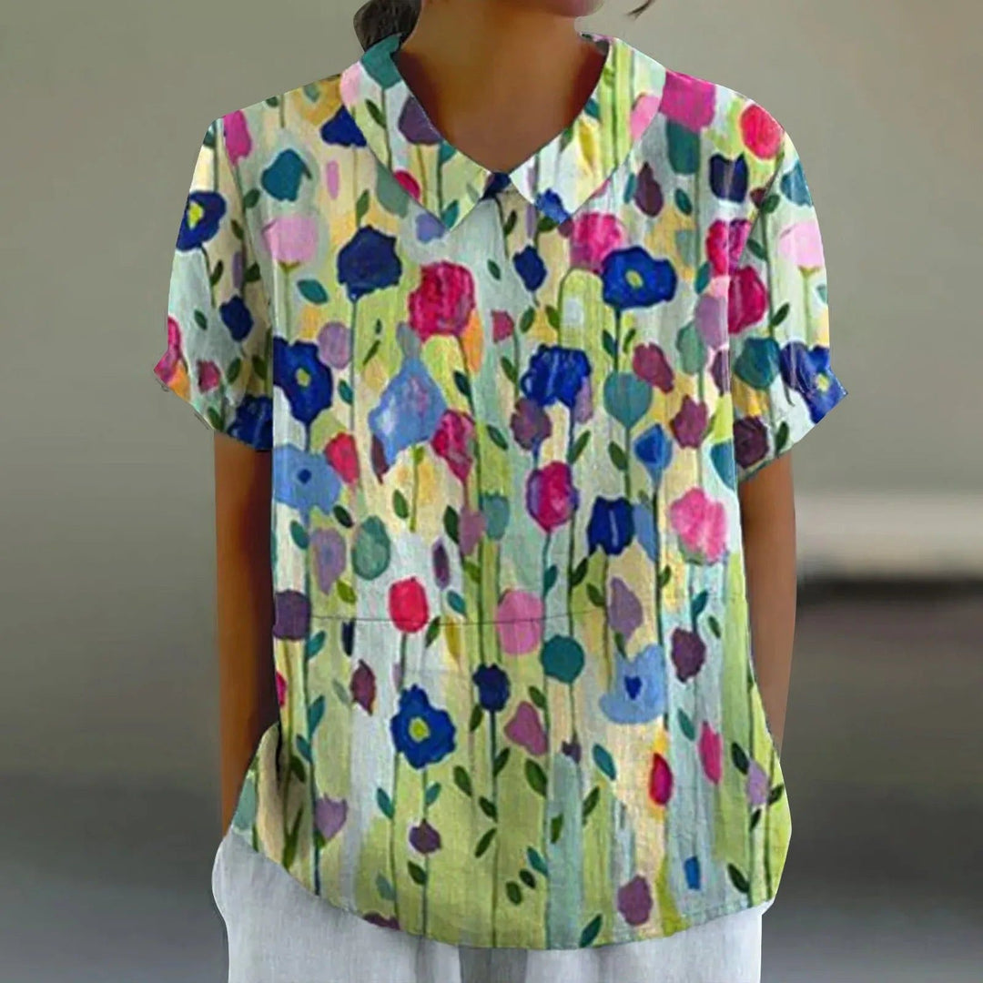 Daphne | Women's Impressionist Meadow Print Blouse