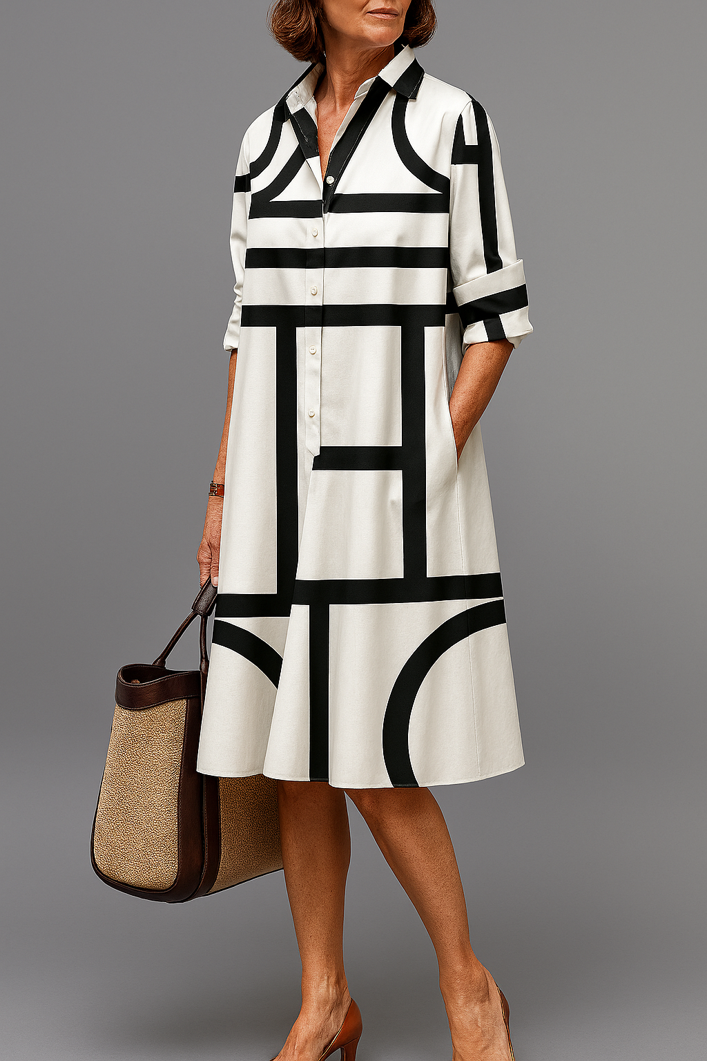 Annette | Women's Bold Geometric Midi Shirt Dress