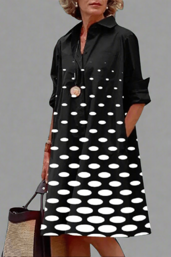 Pearl | Women's Polka Dot Black Midi Shirt Dress