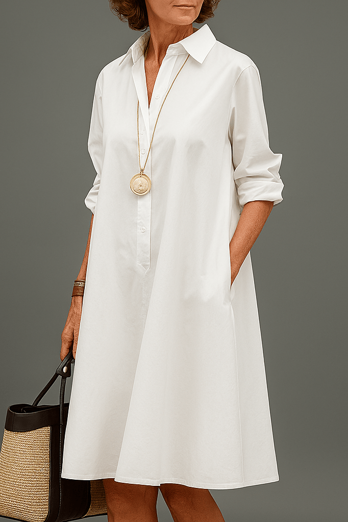 Sarah | Women's Crisp White Midi Shirt Dress