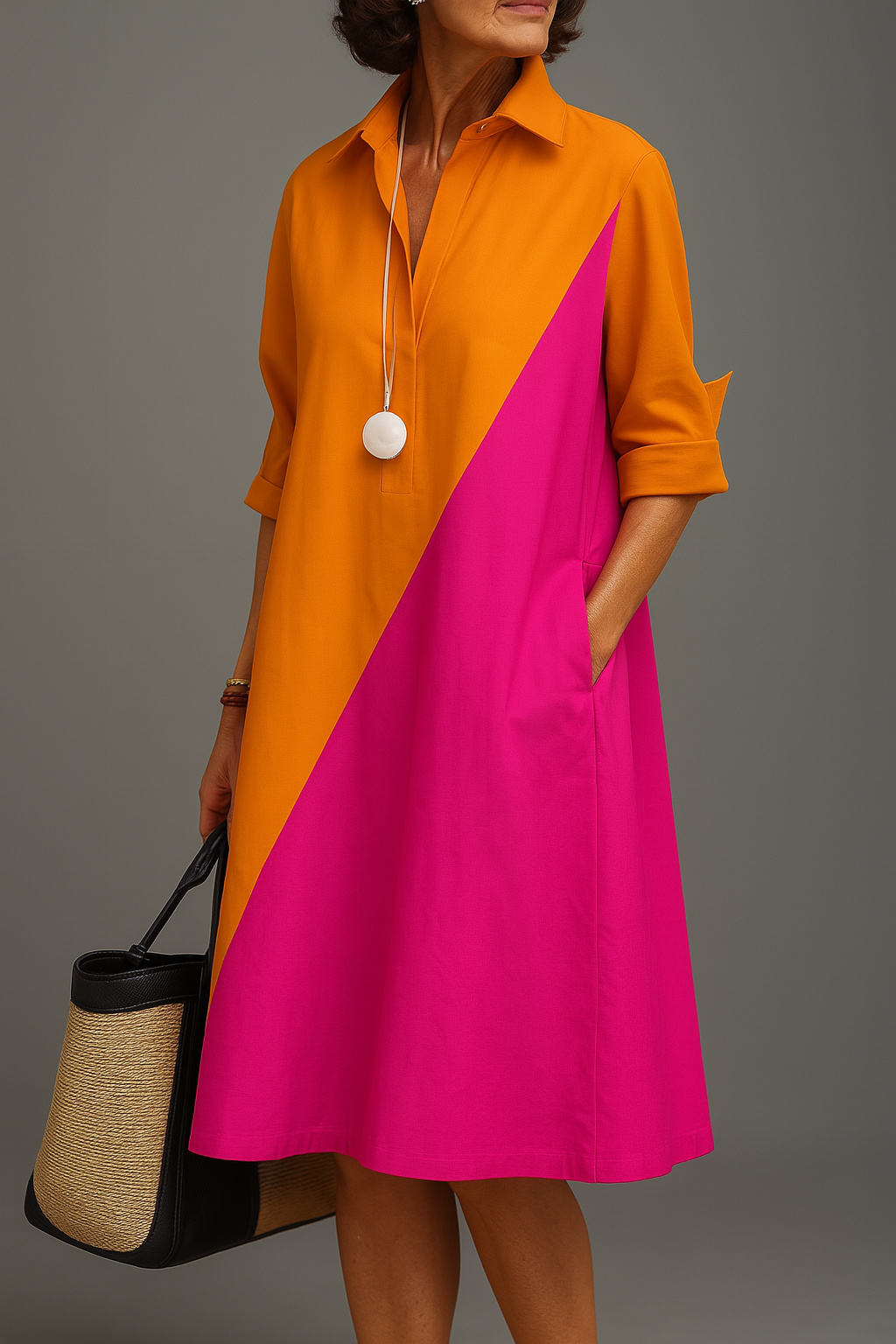 Sabrina | Women's Color-Block Midi Shirt Dress