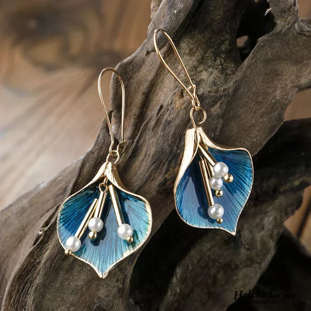 Gold & Blue Pearl Earrings