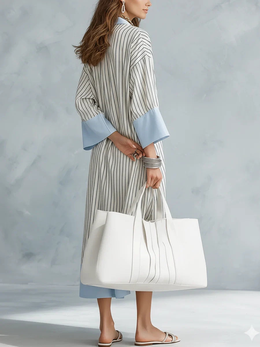 STRIPED MIDI DRESS