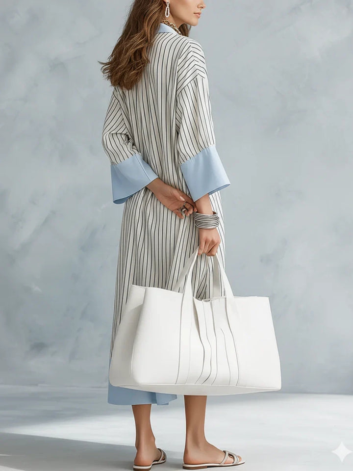 STRIPED MIDI DRESS