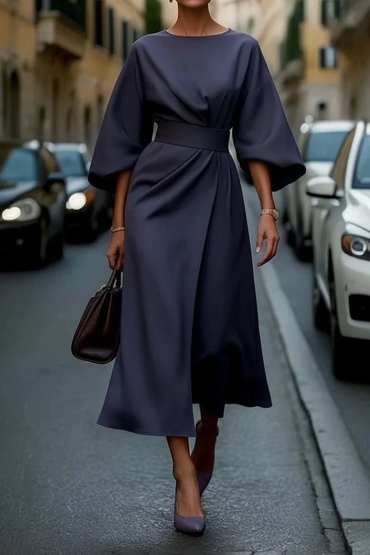 Valentina | Cape-Sleeve Belted Draped Fall Wedding Guest Midi Dress