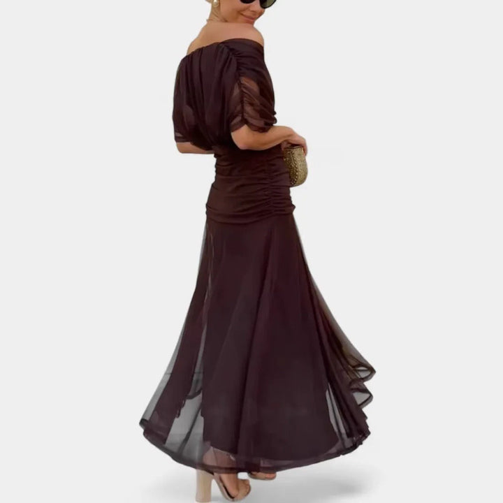 Willa | Off-Shoulder Twist-Front Ruched Puff-Sleeve Maxi Dress