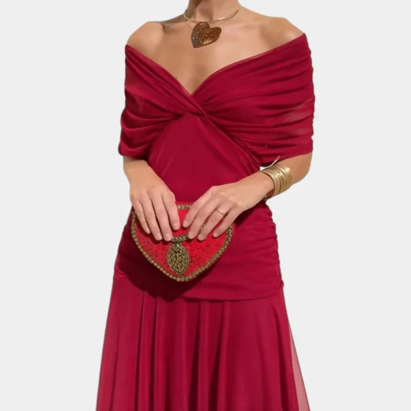 Willa | Off-Shoulder Twist-Front Ruched Puff-Sleeve Maxi Dress