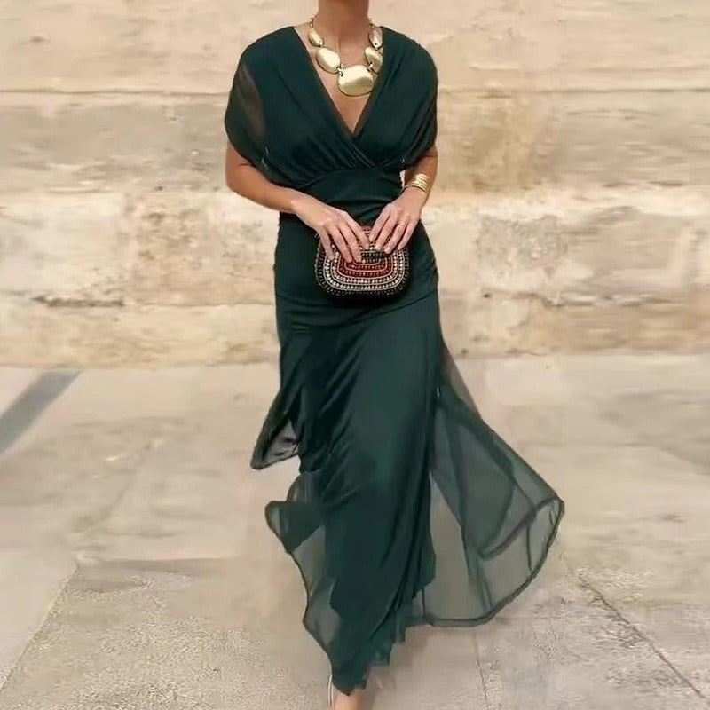 Willa | Off-Shoulder Twist-Front Ruched Puff-Sleeve Maxi Dress
