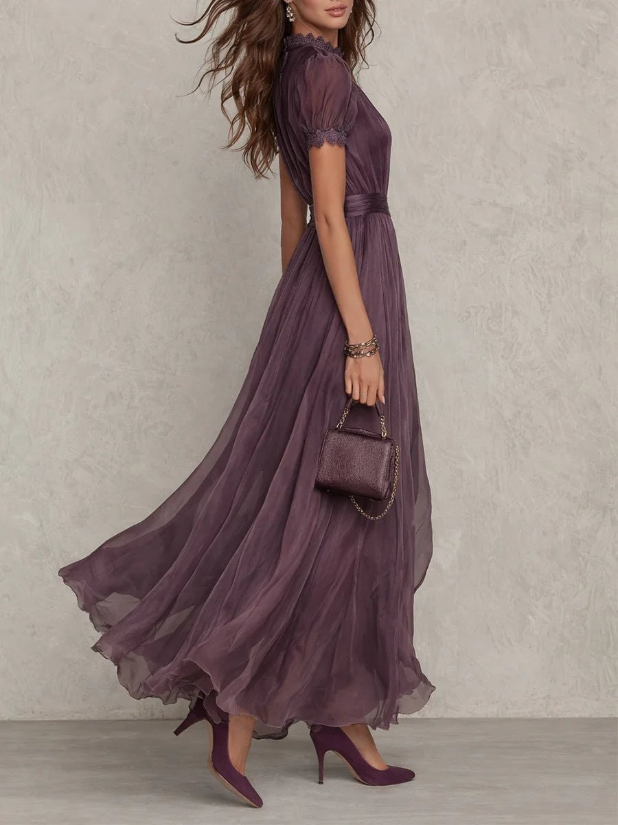 Elowen | Keyhole-Neck Puff-Sleeve Fall Wedding Guest Maxi Dress