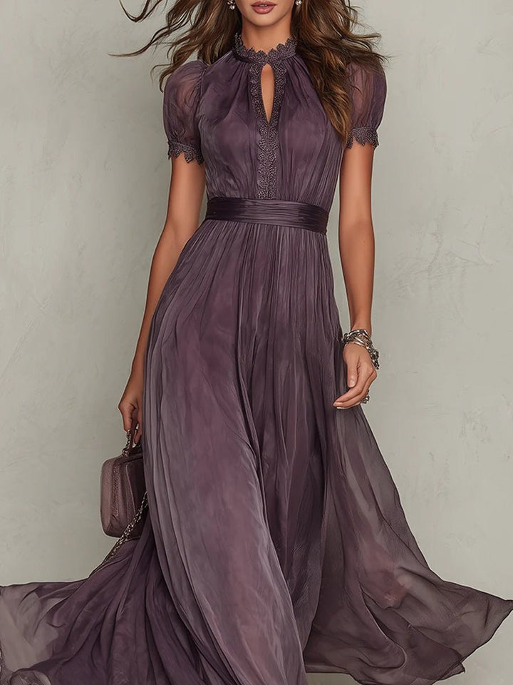 Elowen | Keyhole-Neck Puff-Sleeve Fall Wedding Guest Maxi Dress